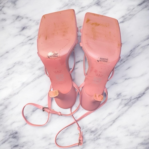 Zara Light Pink Strappy Sandals size 38 7.5 - Picture 3 of 4